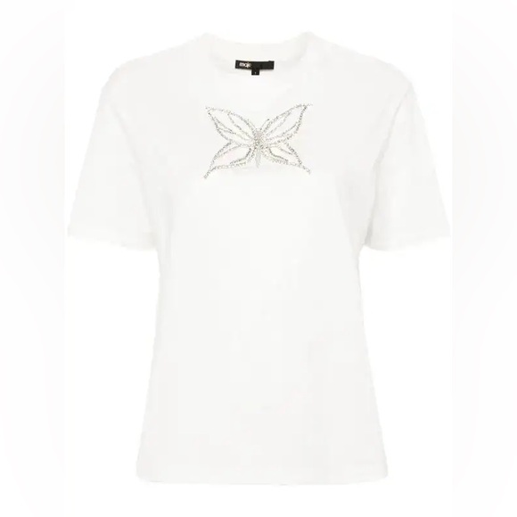 Maje rhinestone cotton t shirt white with embellishments size 2 medium - Picture 5 of 9